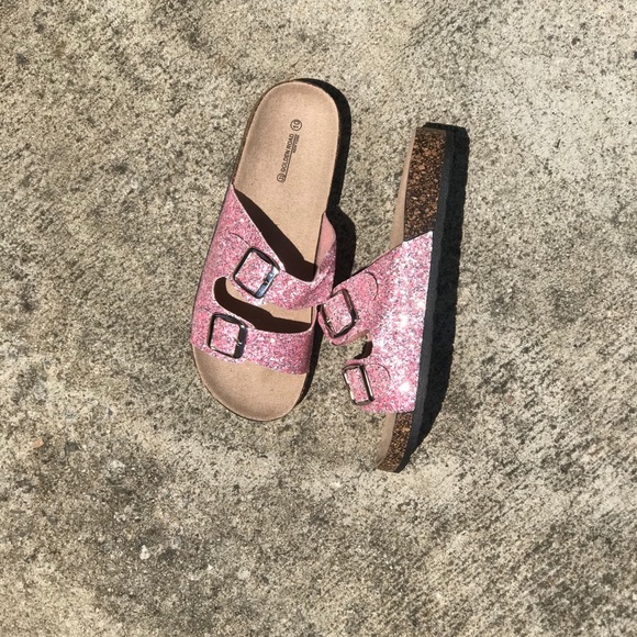 Women’s Pink Glitter Double Buckle Sandals - Picture 7 of 11